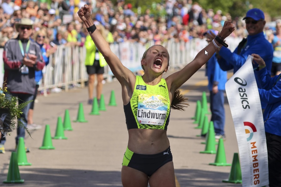 Marathon participant celebratng